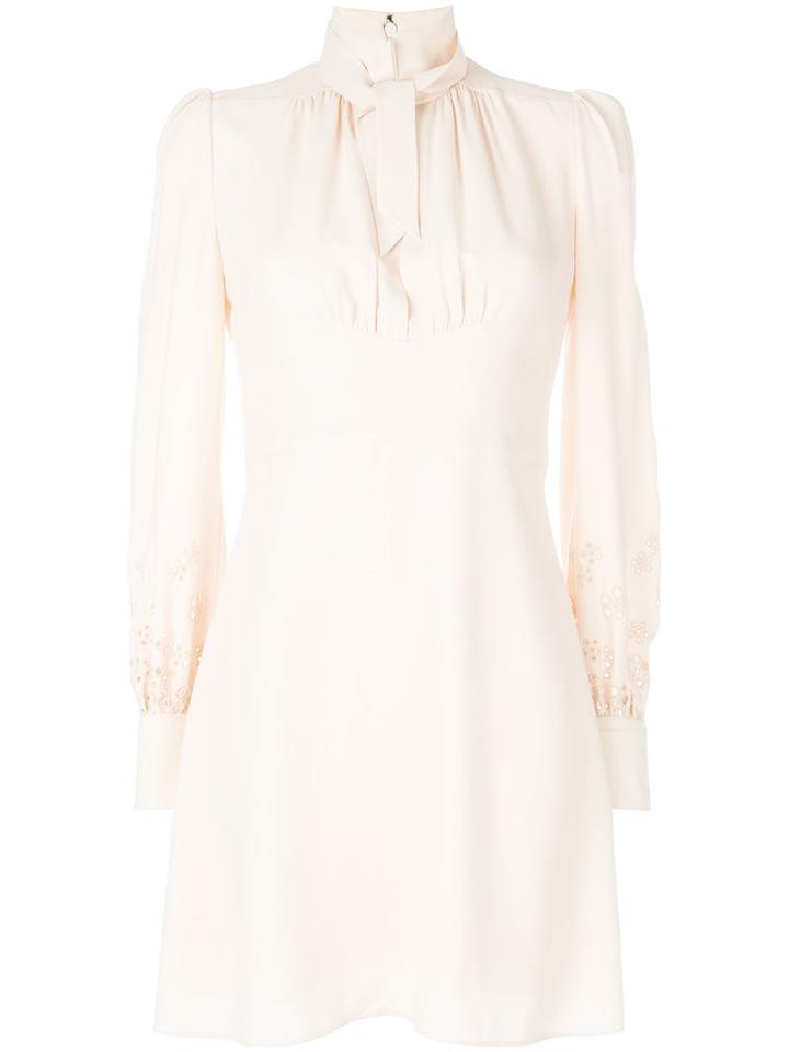 Chloé - Tie Neck Skater Dress - Women - Silk/cotton/polyester/viscose - 40, Nude/neutrals, Silk/cotton/polyester/viscose