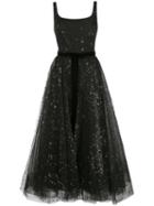 Marchesa Notte Star Glitter Tulle Tea Length Dress - Black