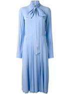 No21 Pleated Pussybow Shirt Dress, Women's, Size: 44, Blue, Acetate/silk