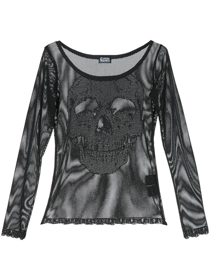 Hysteric Glamour Skull Face Detail Mesh Top - Black