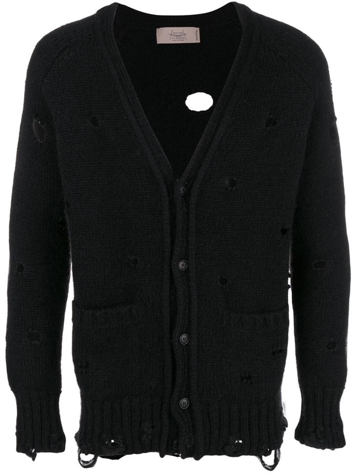 Maison Flaneur Distressed Longsleeved Cardigan - Black