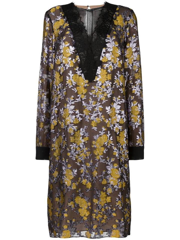 Lanvin Lace Accent Floral Dres, Women's, Size: 38, Yellow, Viscose/silk/polyester/silk