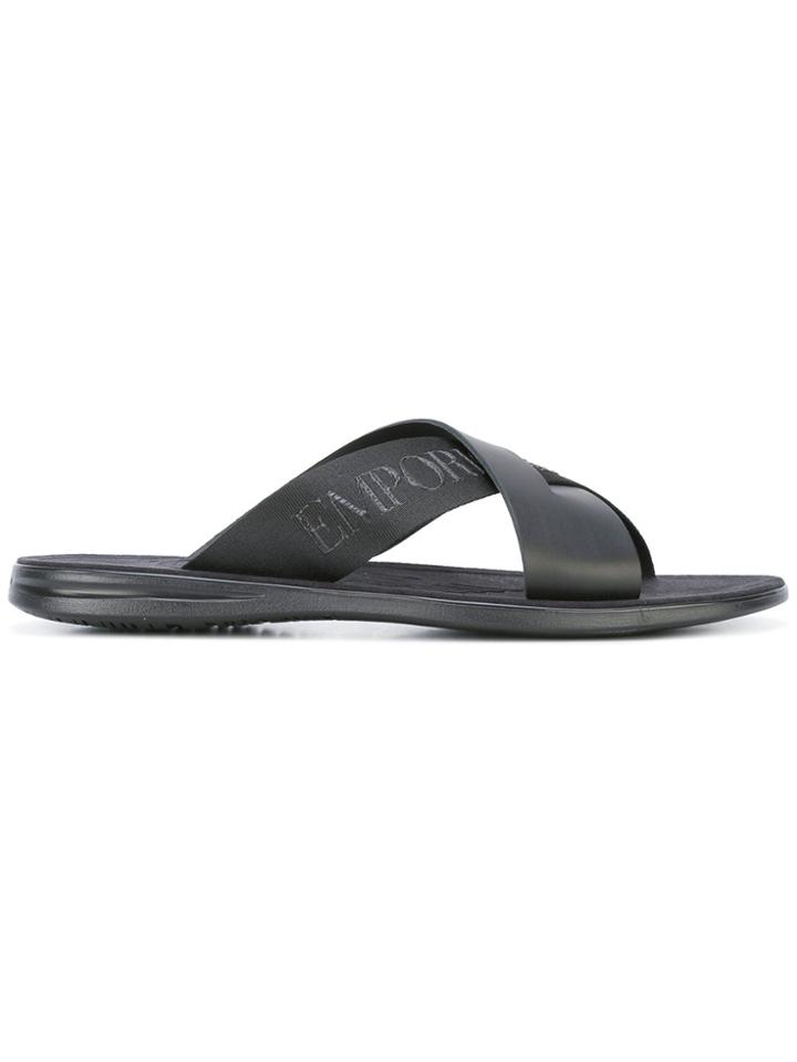 Emporio Armani Logo Print Flip Flops - Black