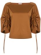 Estnation - Ruched Sleeve Blouse - Women - Cotton - 38, Brown, Cotton