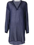Isabel Benenato V-neck Tunic Top, Women's, Size: 42, Blue, Silk/cotton