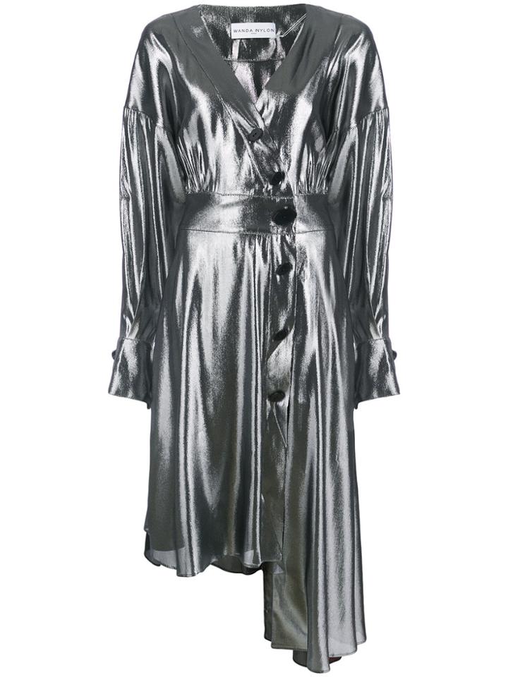 Wanda Nylon Asymmetric Button-up Dress - Metallic