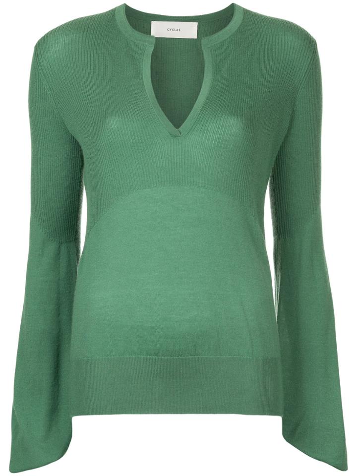 Cyclas Half Ribbed V-neck Top - Green