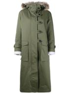 Valentino Khaki Fur Trimmed Oversized Parka - Green
