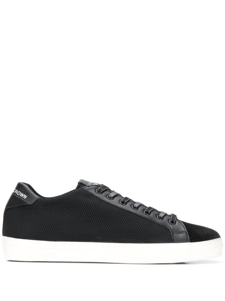 Leather Crown Lace-up Low-top Sneakers - Black