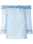 Blumarine Ruffled Off-the-shoulder Top, Women's, Size: 40, Blue, Cotton/silk