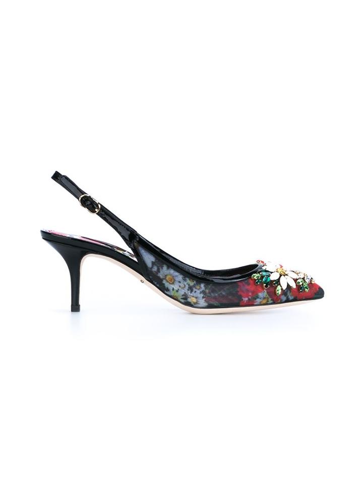 Dolce & Gabbana Embellished Printed Sling-back Pumps