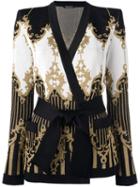 Balmain Patterned Baroque Belted Jacket, Women's, Size: 42, Black, Cotton/polyamide/viscose/metallized Polyester