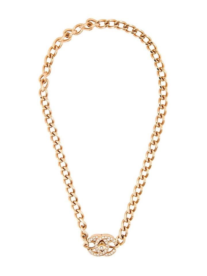 Chanel Vintage Turnlock Embellished Necklace, Women's, Metallic