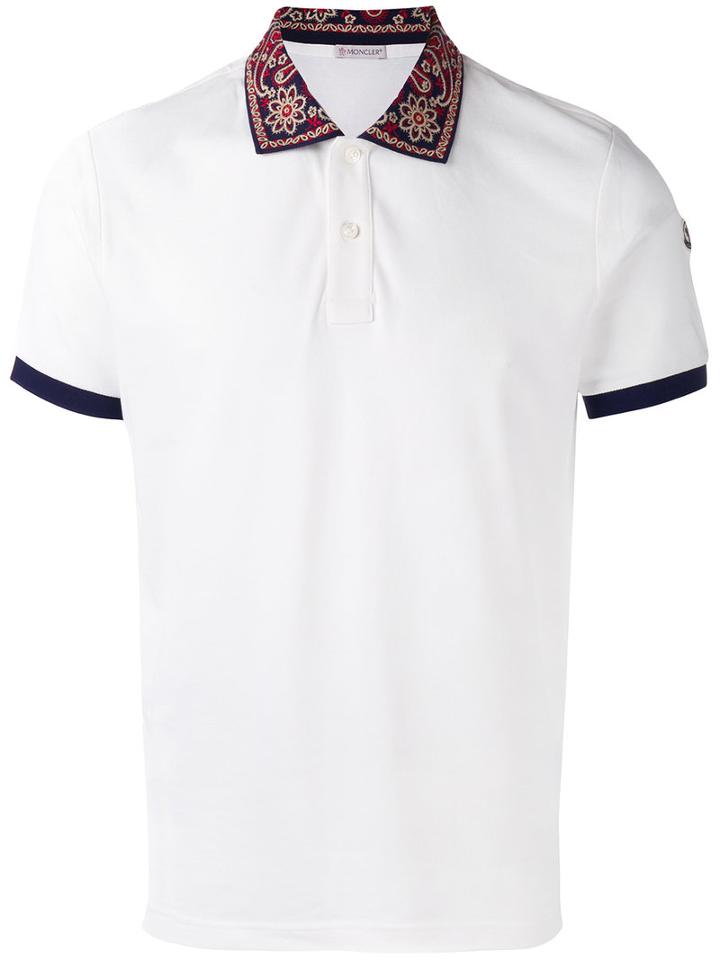 Moncler Bandana Print Collar Polo Shirt, Men's, Size: Xxl, White, Cotton/polyester