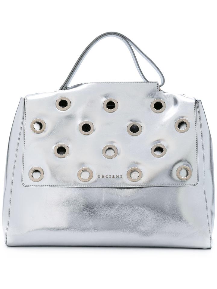 Orciani - Studded Flap Tote - Women - Calf Leather - One Size, Grey, Calf Leather