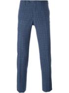 Pt01 Checked Slim Fit Straight Leg Trousers, Men's, Size: 54, Blue, Cotton/linen/flax/spandex/elastane