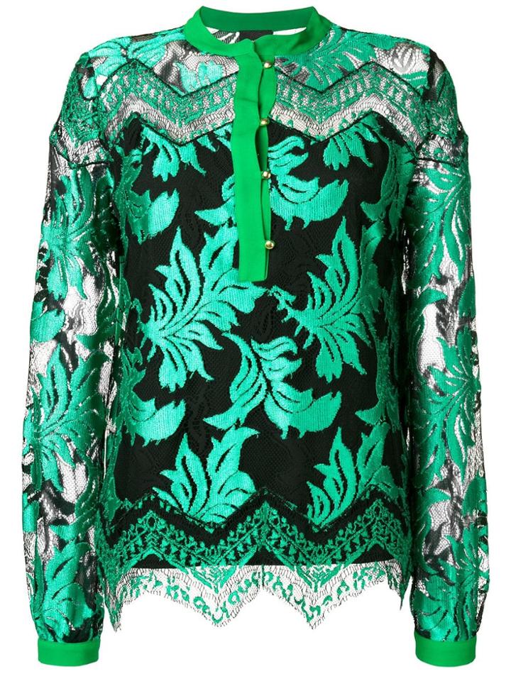 Just Cavalli Leaf Jacquard Sheer Blouse - Green