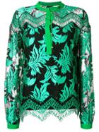 Just Cavalli Leaf Jacquard Sheer Blouse - Green