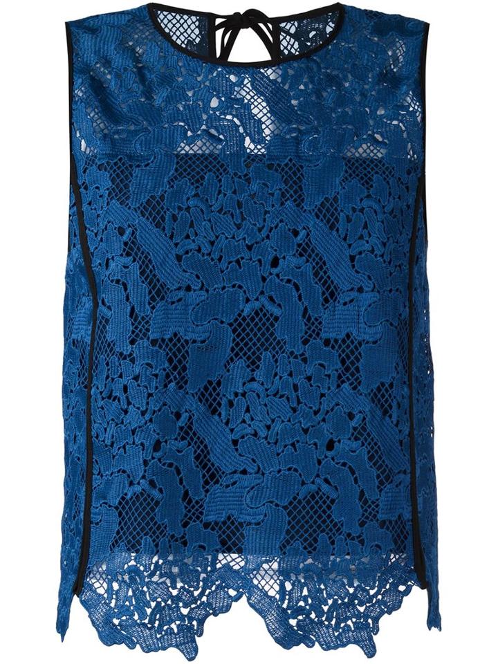 Msgm Embroidered Floral Lace Top, Women's, Size: 42, Blue, Polyester