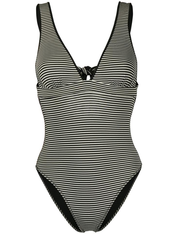 Marysia Striped V-neck Swimsuit - Black