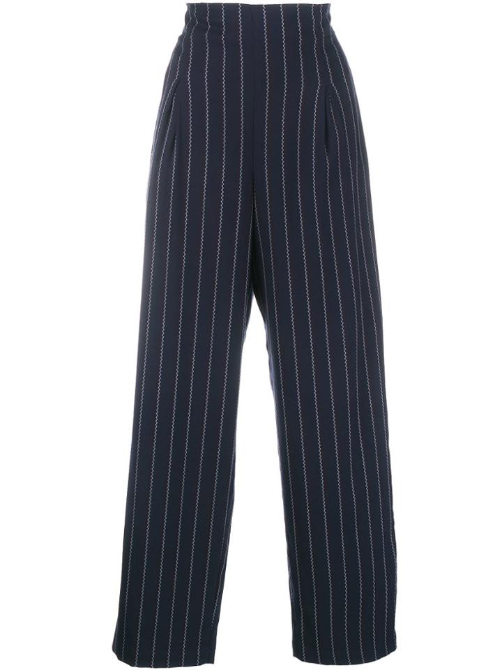 Ganni Pinstripe Wide Leg Trousers - Blue