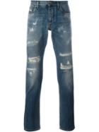 Dolce & Gabbana Distressed Jeans, Men's, Size: 52, Blue, Cotton/calf Leather/zamak