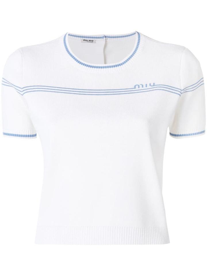 Miu Miu Cropped Logo Knitted Top - White