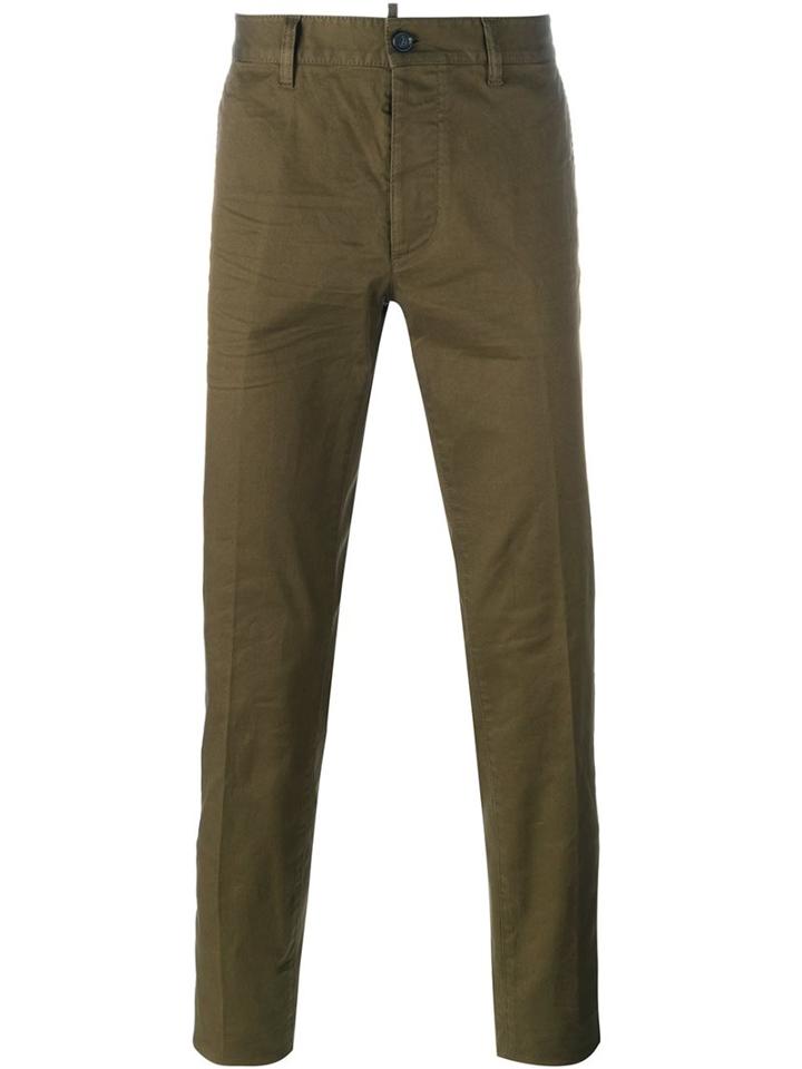 Dsquared2 Slim Fit Chinos, Men's, Size: 54, Green, Cotton/spandex/elastane