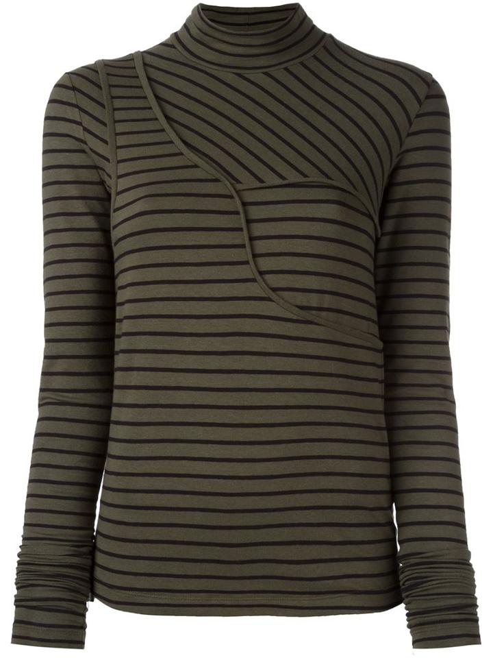 Mm6 Maison Margiela Striped Layer Effect Top, Women's, Size: Medium, Green, Cotton/spandex/elastane
