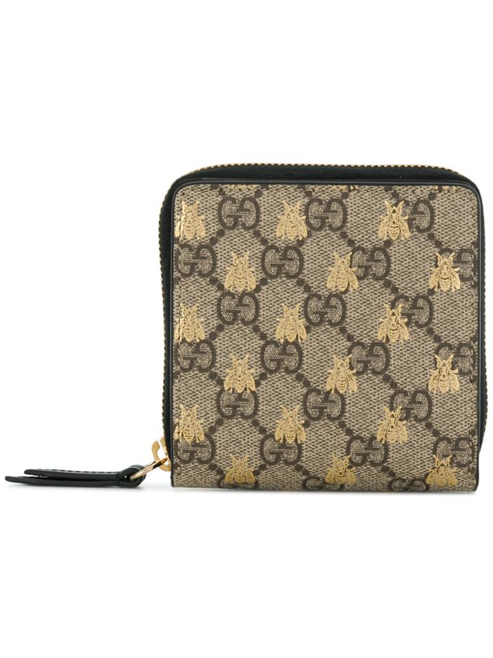 Gucci Embroidered Bee Wallet - Brown