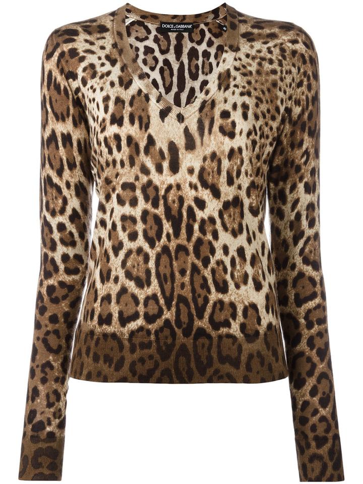 Dolce & Gabbana Leopard Print Jumper, Size: 40, Brown, Silk/cashmere