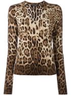 Dolce & Gabbana Leopard Print Jumper, Size: 40, Brown, Silk/cashmere