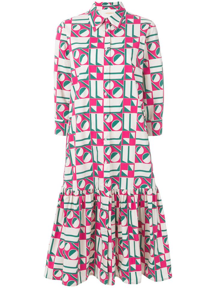 La Doublej Dropped Waist Geometric Print Dress - White