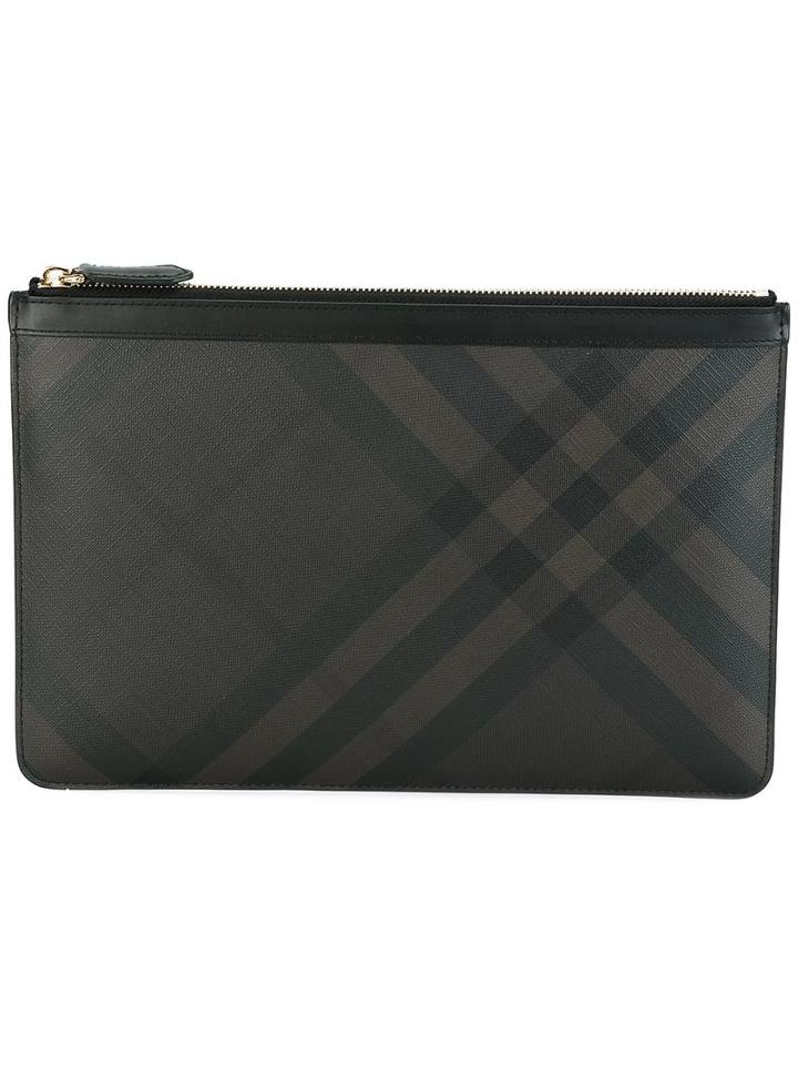 Burberry Zipped Clutch, Men's, Brown, Pvc
