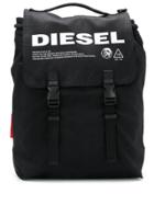 Diesel Buckled Backpack In Treated Denim - Black