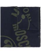 Moschino Fringed Logo Scarf - Blue