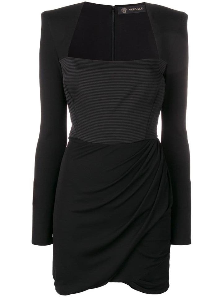 Versace Gathered Skirt Short Dress - Black