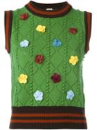 I'm Isola Marras Floral Appliqué Knitted Gilet, Women's, Size: Medium, Green, Acrylic/polyester/virgin Wool