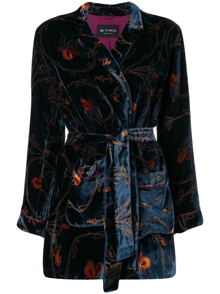 Etro Floral Print Wrap Jacket - Blue