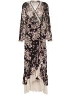 By Timo Floral Print Contrast Hem Wrap Dress - Black