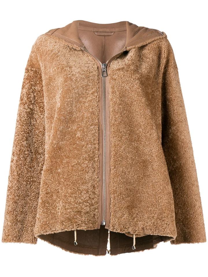 Liska Hooded Shearling Jacket - Brown