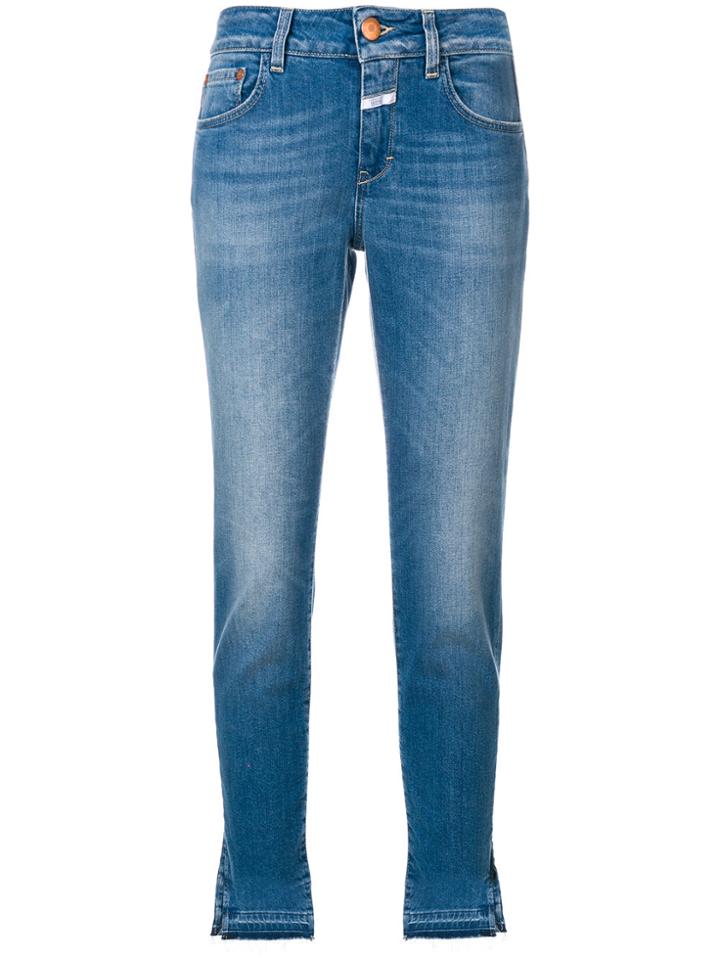 Closed Cropped Slit Cuff Jeans - Blue