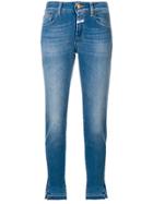 Closed Cropped Slit Cuff Jeans - Blue