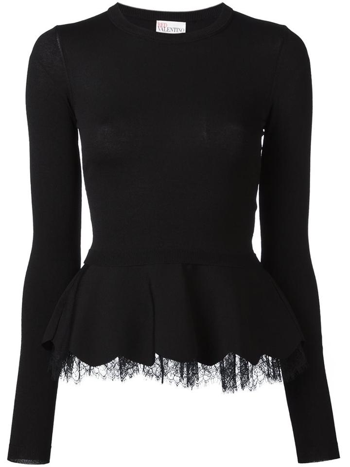 Red Valentino Lace Detail Peplum Top, Women's, Size: Small, Black, Polyamide/viscose