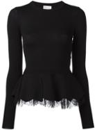 Red Valentino Lace Detail Peplum Top, Women's, Size: Small, Black, Polyamide/viscose