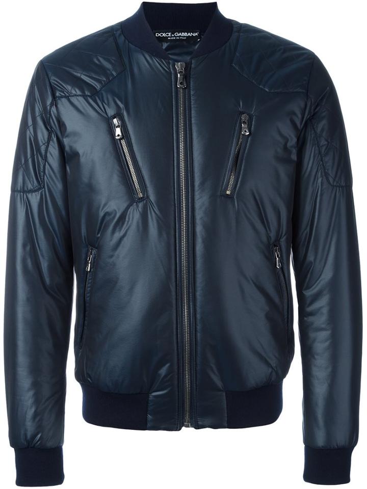 Dolce & Gabbana Padded Bomber Jacket, Men's, Size: 54, Blue, Polyamide/polyester/brass