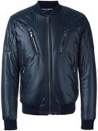 Dolce & Gabbana Padded Bomber Jacket, Men's, Size: 54, Blue, Polyamide/polyester/brass