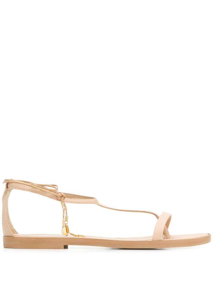 Stella Mccartney Logo Plaque Sandals - Neutrals