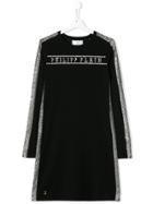 Philipp Plein Junior Teen Rhinestone Logo Dress - Black