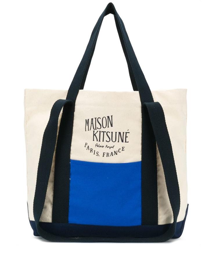 Maison Kitsuné Colour Block Tote Bag - White